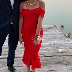 Red Off the Shoulder Bodycon Dress